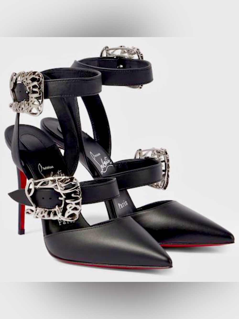 Christian Louboutin Never Worn Black Leather Logo Buckle Pumps Heels 37.5